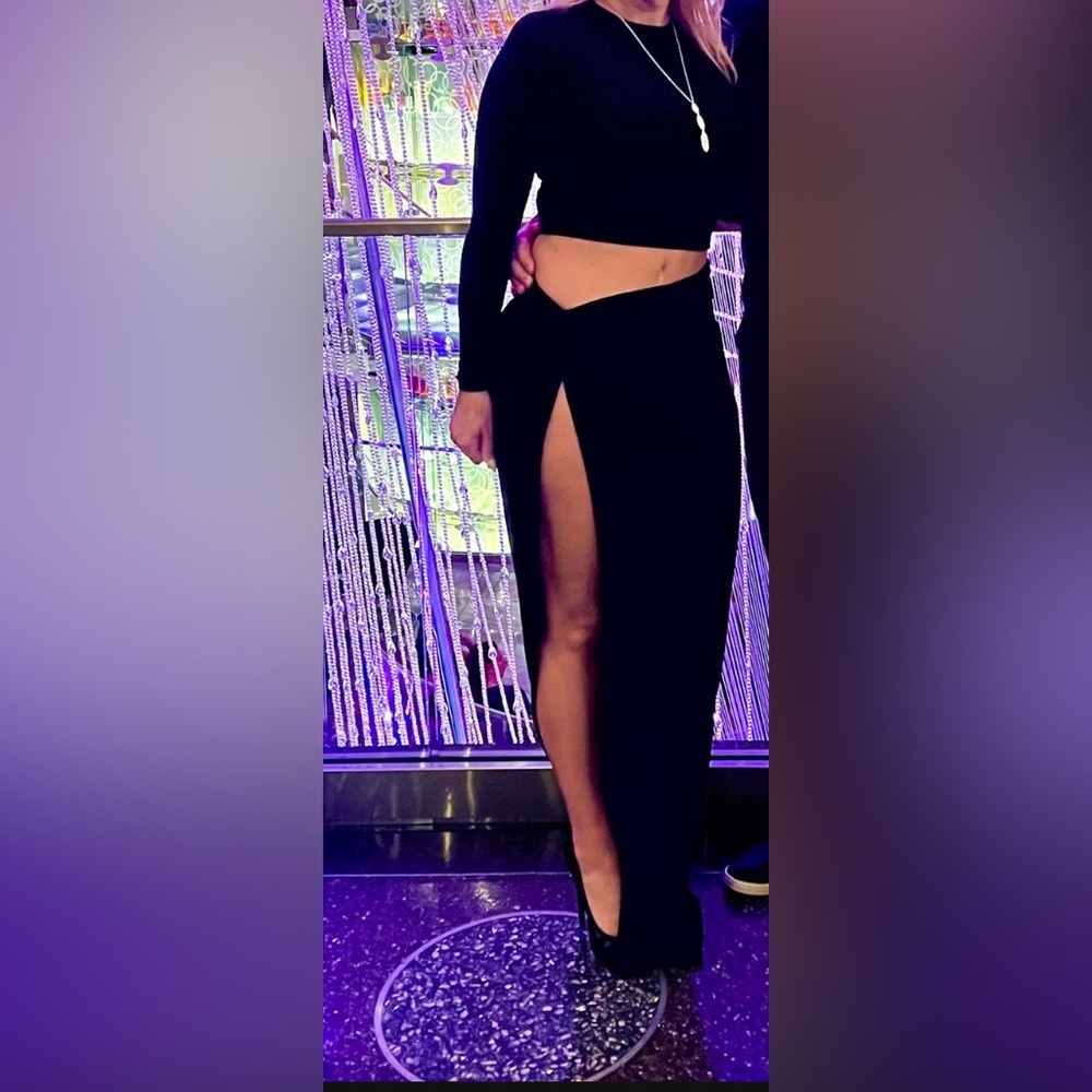 Naked Wardrobe Black Maxi Skirt with High Slit